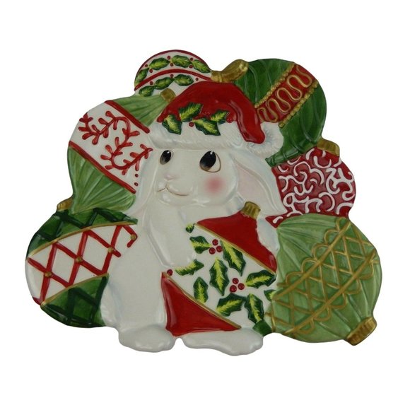 Fitz and Floyd Essentials Canape Plate Christmas Bunny Blooms 2004 - Picture 1 of 12